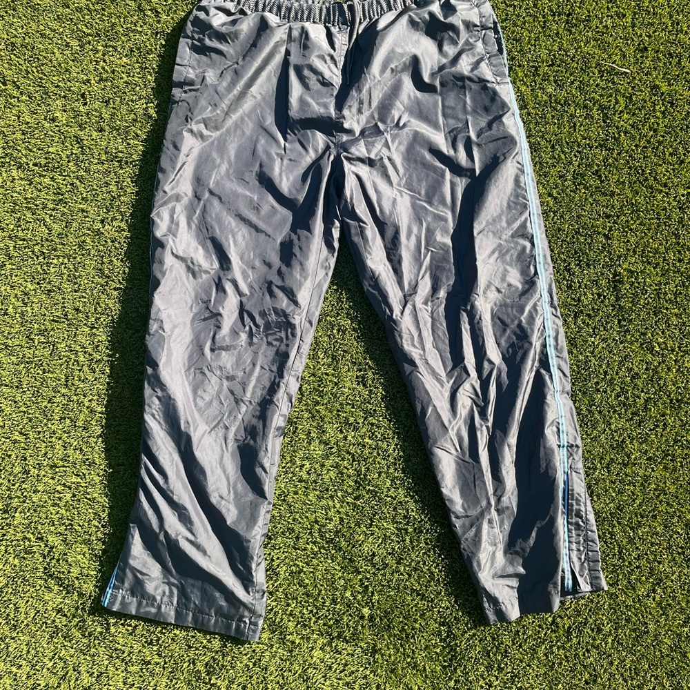 GAP Men's Dark Gray Track Pants with Light Blue Side Stripes